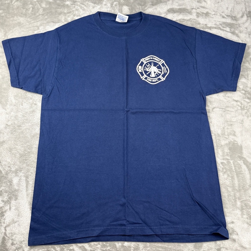 Collectible Hanes Beefy-T Fire Dept Navy Blue Graphic T-Shirt Mens Large L
